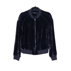J BRAND Crushed Velvet Bomber Jacket Black Front Zip Relaxed Casual Women's M